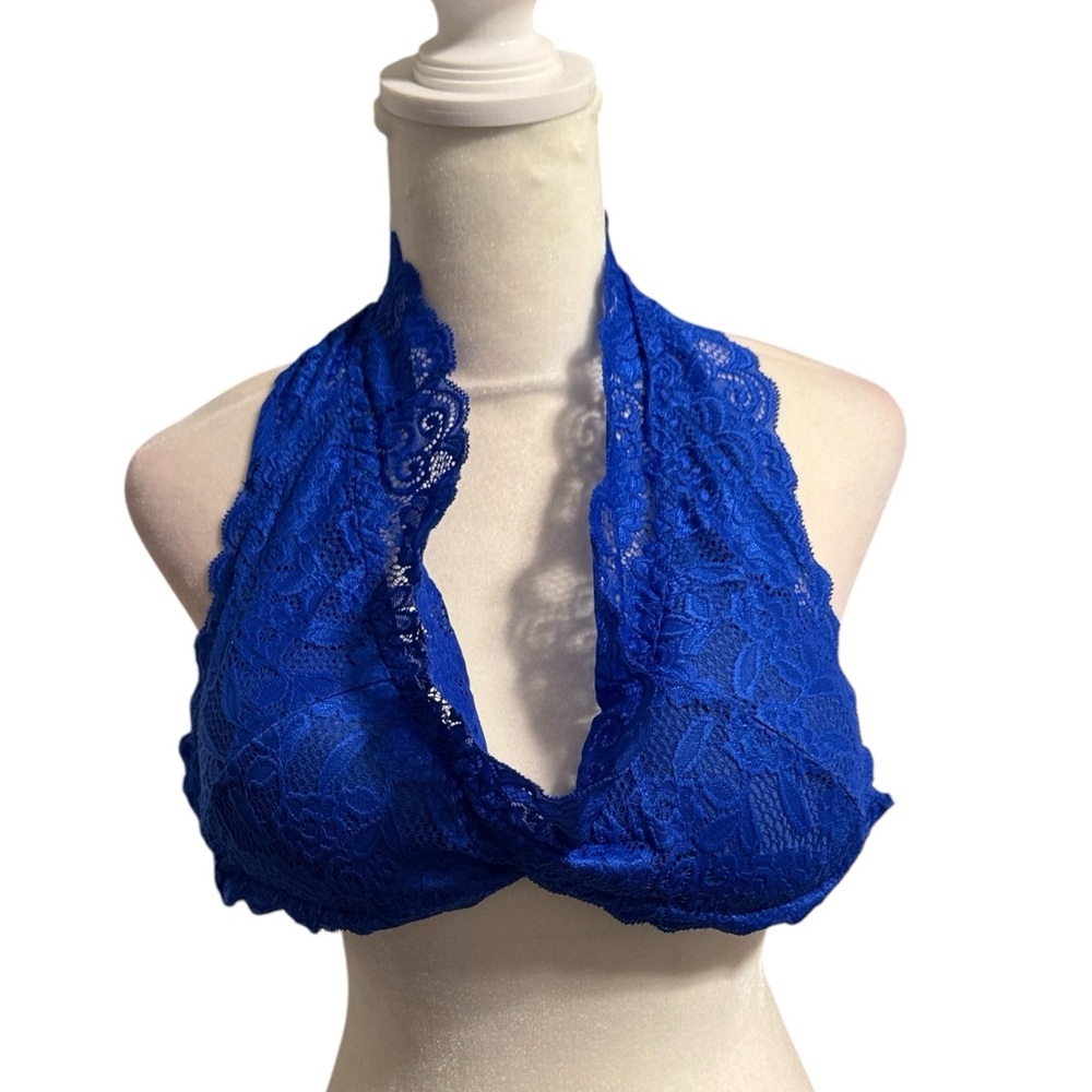 Royal blue lace bralette with swoop neckline new with tags
